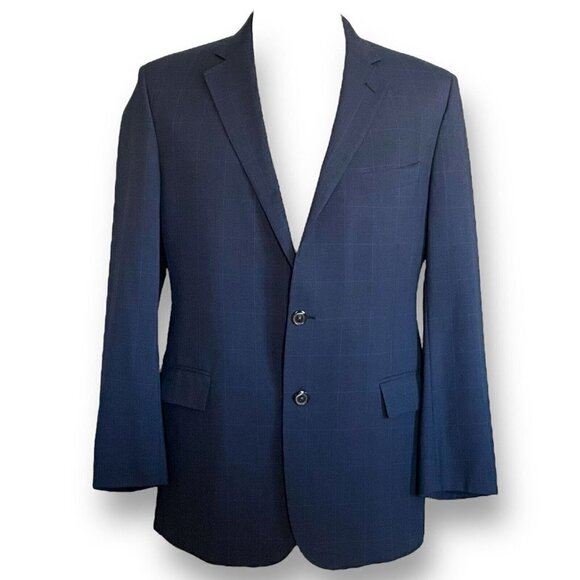 Brooks Brothers 346 Regent Fit Two Button Blazer 43R Dark Blue Glen Plaid Wool - Picture 1 of 11